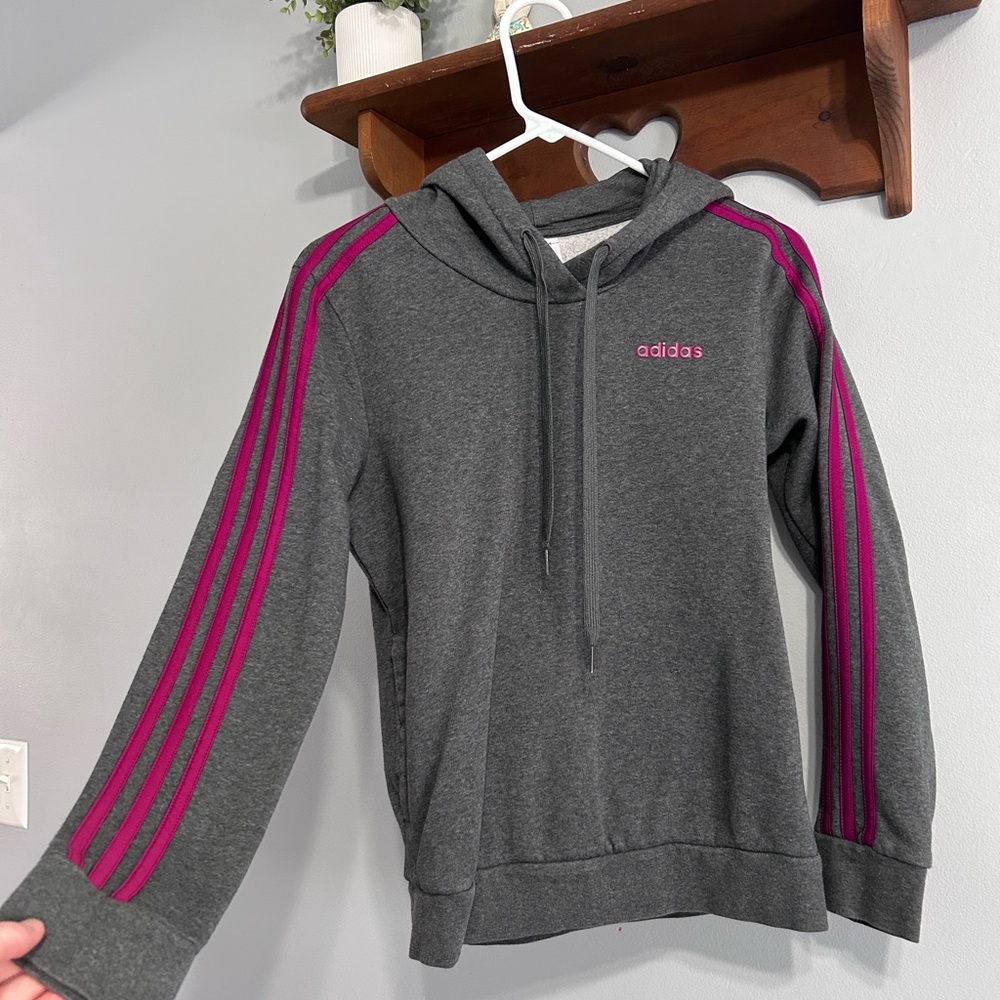 Adidas Women's Gray Hoodie with Pink Accents